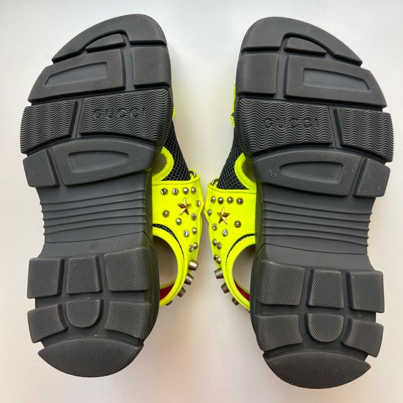 Gucci Aguru Studded Neon Sandals Designer Size 7/ US Women’s Size 10 - Picture 11 of 13